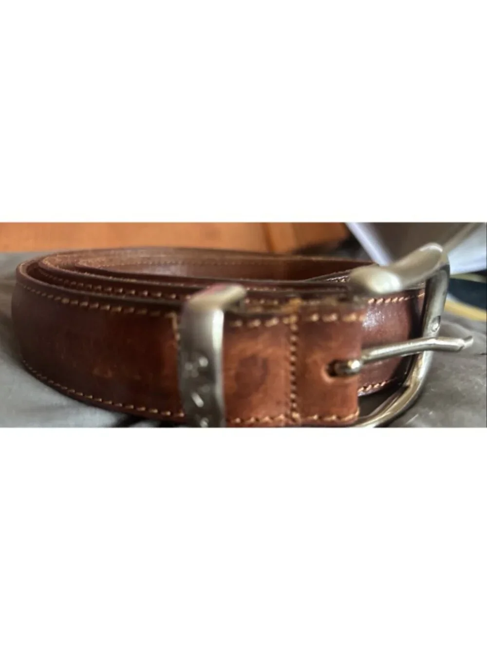 Nautica Mens Brown Genuine Leather Belt 40 Made in Italy Silver Buckle 93700